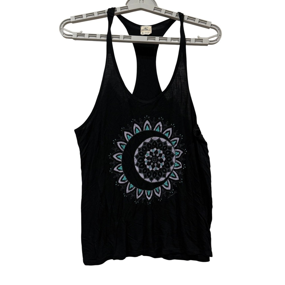 ONeill Womens Black Moon Mandala Racerback Tank Top Size S Celestial Surf Boho